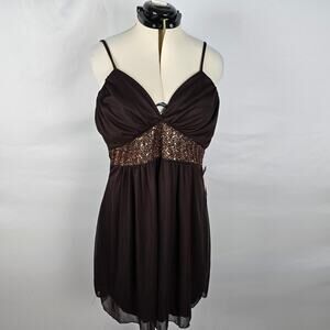 Sushi Flower Dress Women's XXL Brown Elegant Mini Sleeveless Lined Sequins NWOT